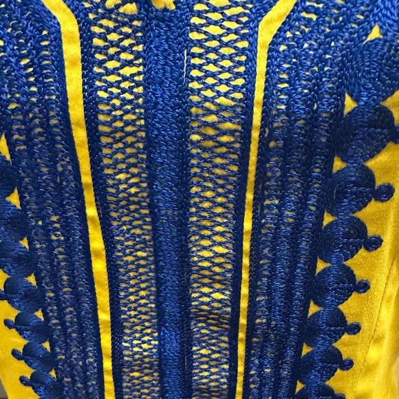 126 Like New | Handmade Women’s Yellow and Blue Embroidered Dress (size S) - Picture 5 of 9